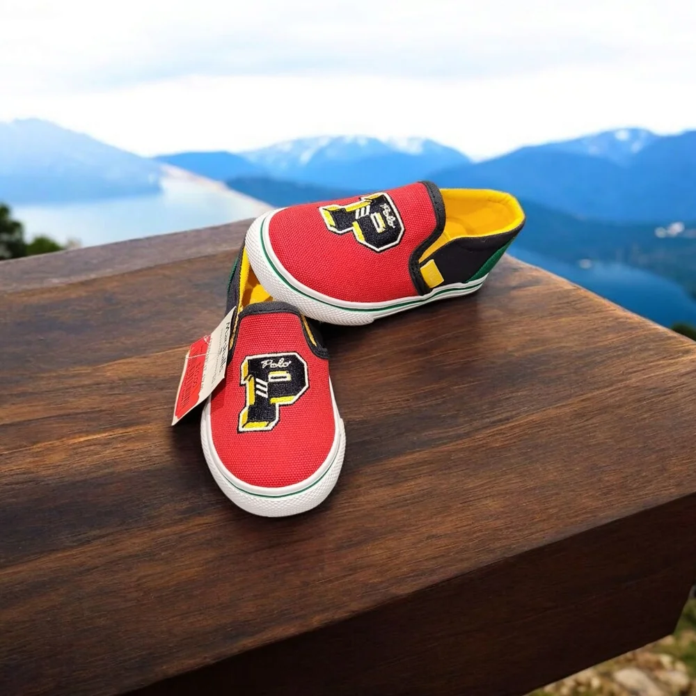 Polo Ralph Lauren Kids’‎ Landyn P-Wing Logo Patch Canvas Slip On Athletic Shoes